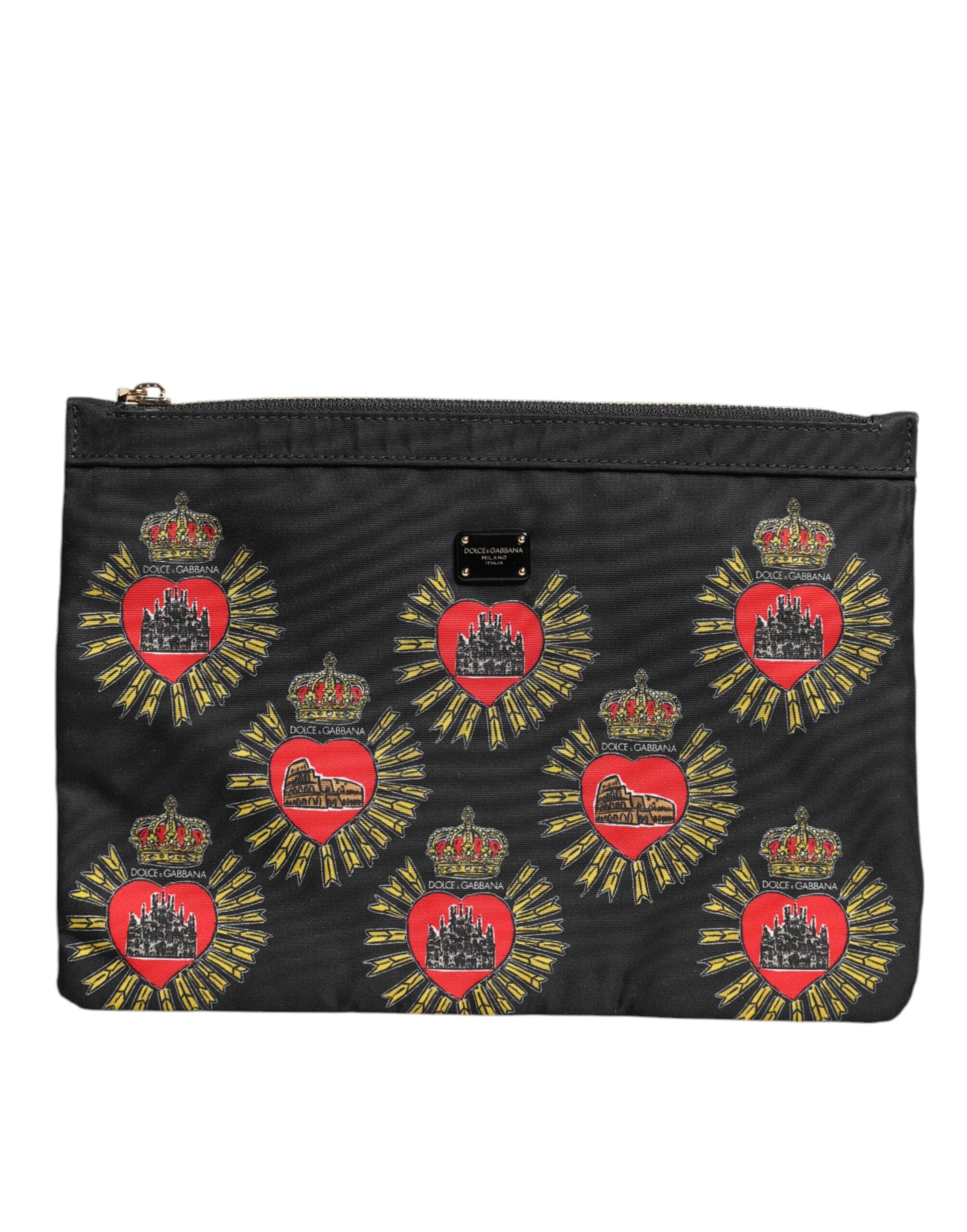 Dolce &amp; Gabbana Black Red Nylon Sacred Heart Clutch Pouch Bag