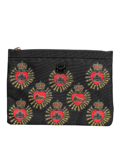 Dolce &amp; Gabbana Black Red Nylon Sacred Heart Clutch Pouch Bag