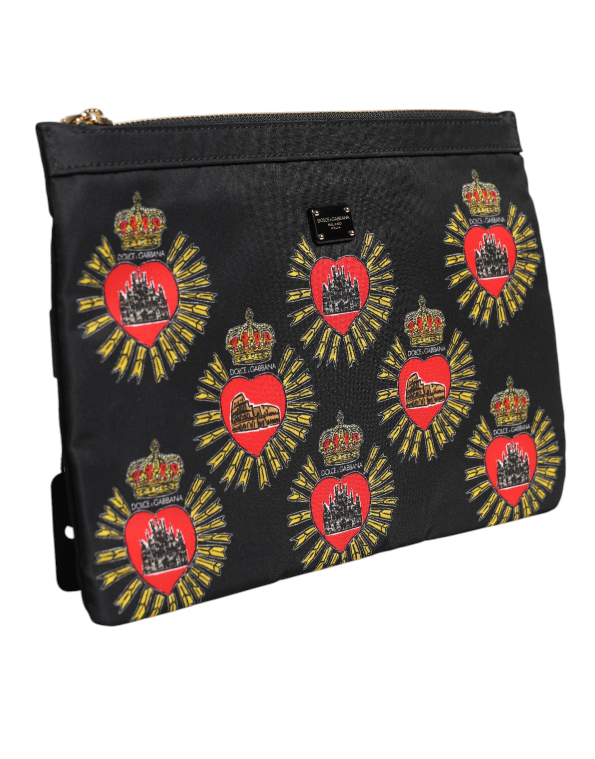 Dolce &amp; Gabbana Black Red Nylon Sacred Heart Clutch Pouch Bag