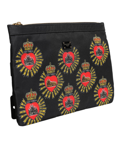 Dolce &amp; Gabbana Black Red Nylon Sacred Heart Clutch Pouch Bag