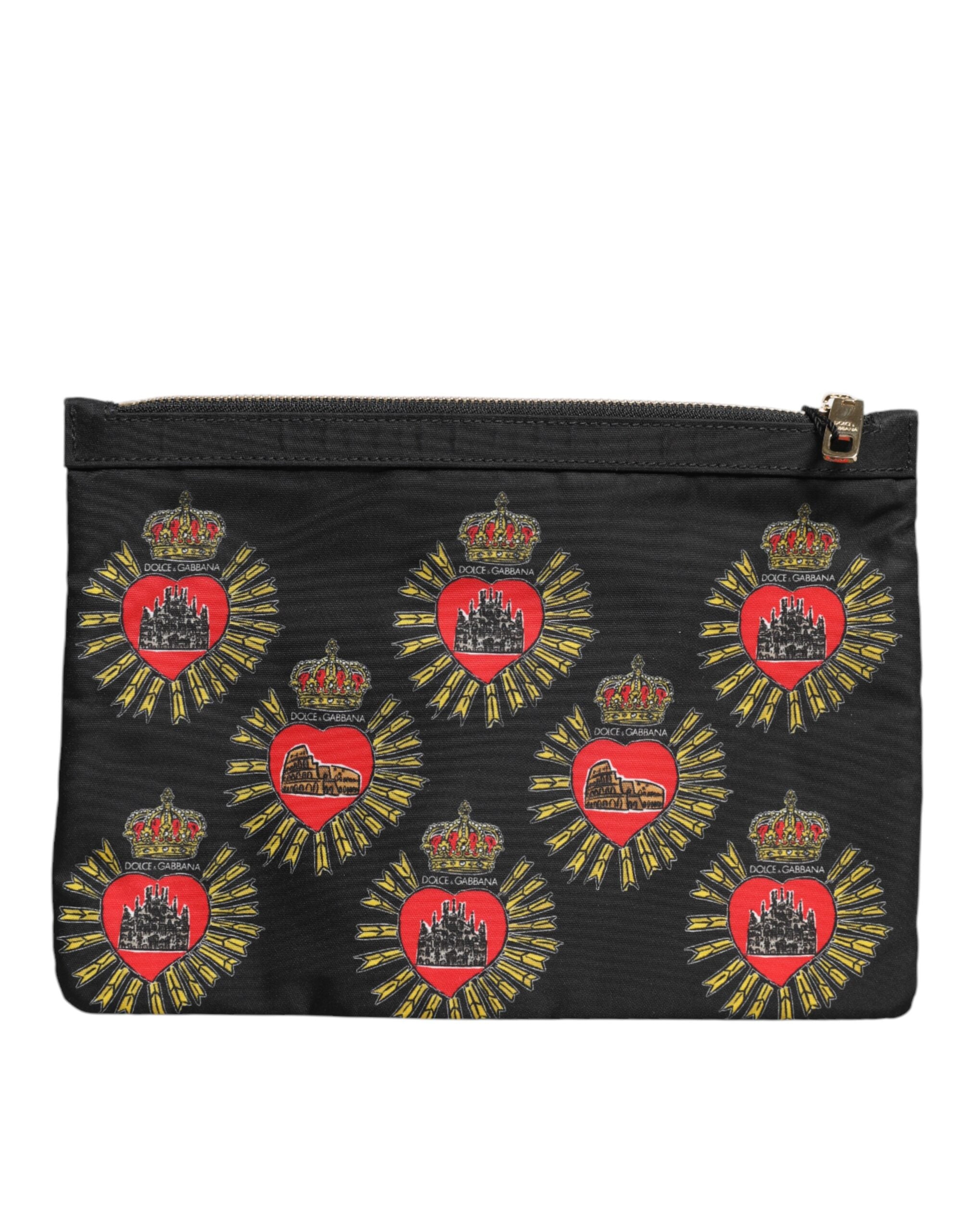 Dolce &amp; Gabbana Black Red Nylon Sacred Heart Clutch Pouch Bag