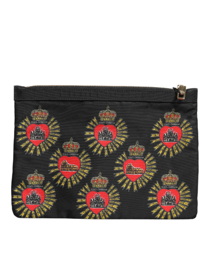 Dolce &amp; Gabbana Black Red Nylon Sacred Heart Clutch Pouch Bag