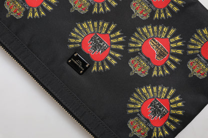 Dolce &amp; Gabbana Black Red Nylon Sacred Heart Clutch Pouch Bag