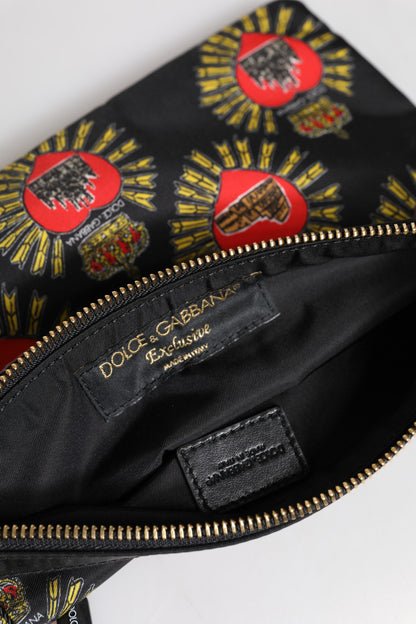Dolce &amp; Gabbana Black Red Nylon Sacred Heart Clutch Pouch Bag