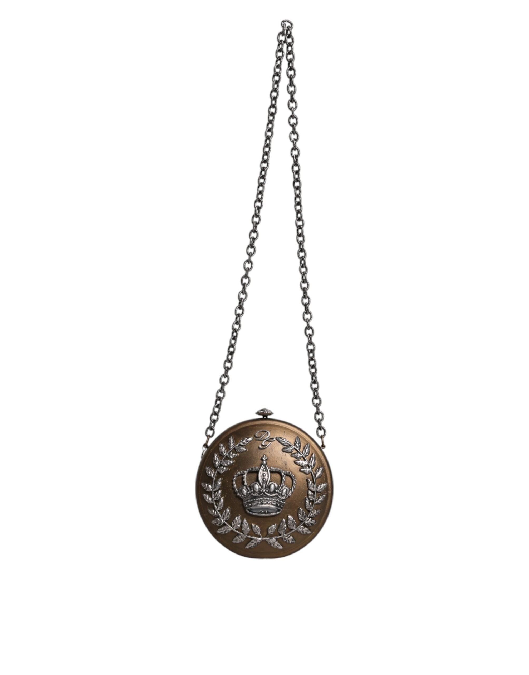 Dolce &amp; Gabbana Gold Brass Metal DG Crown Clutch Crossbody Bag
