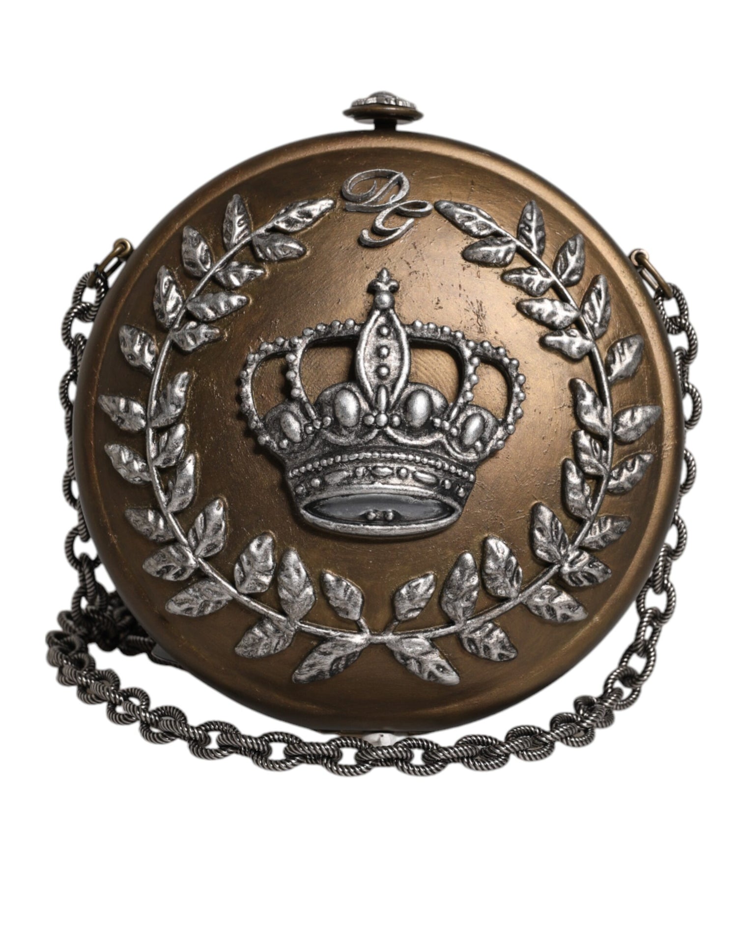 Dolce &amp; Gabbana Gold Brass Metal DG Crown Clutch Crossbody Bag