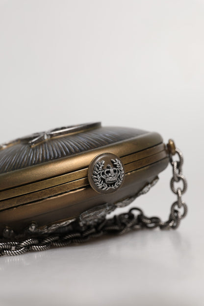 Dolce &amp; Gabbana Gold Brass Metal DG Crown Clutch Crossbody Bag