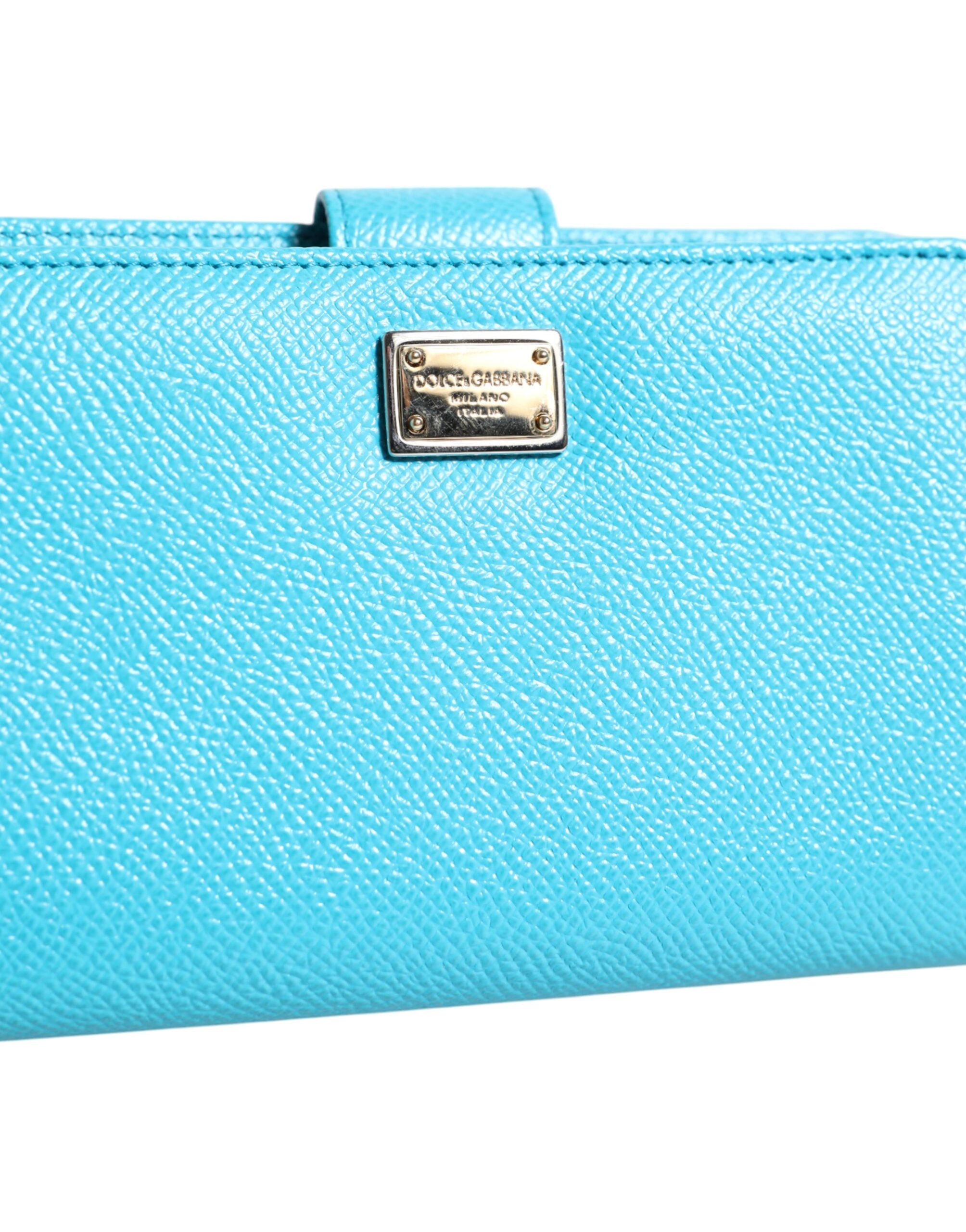 Dolce &amp; Gabbana Light Blue Leather Bifold Continental Clutch Wallet
