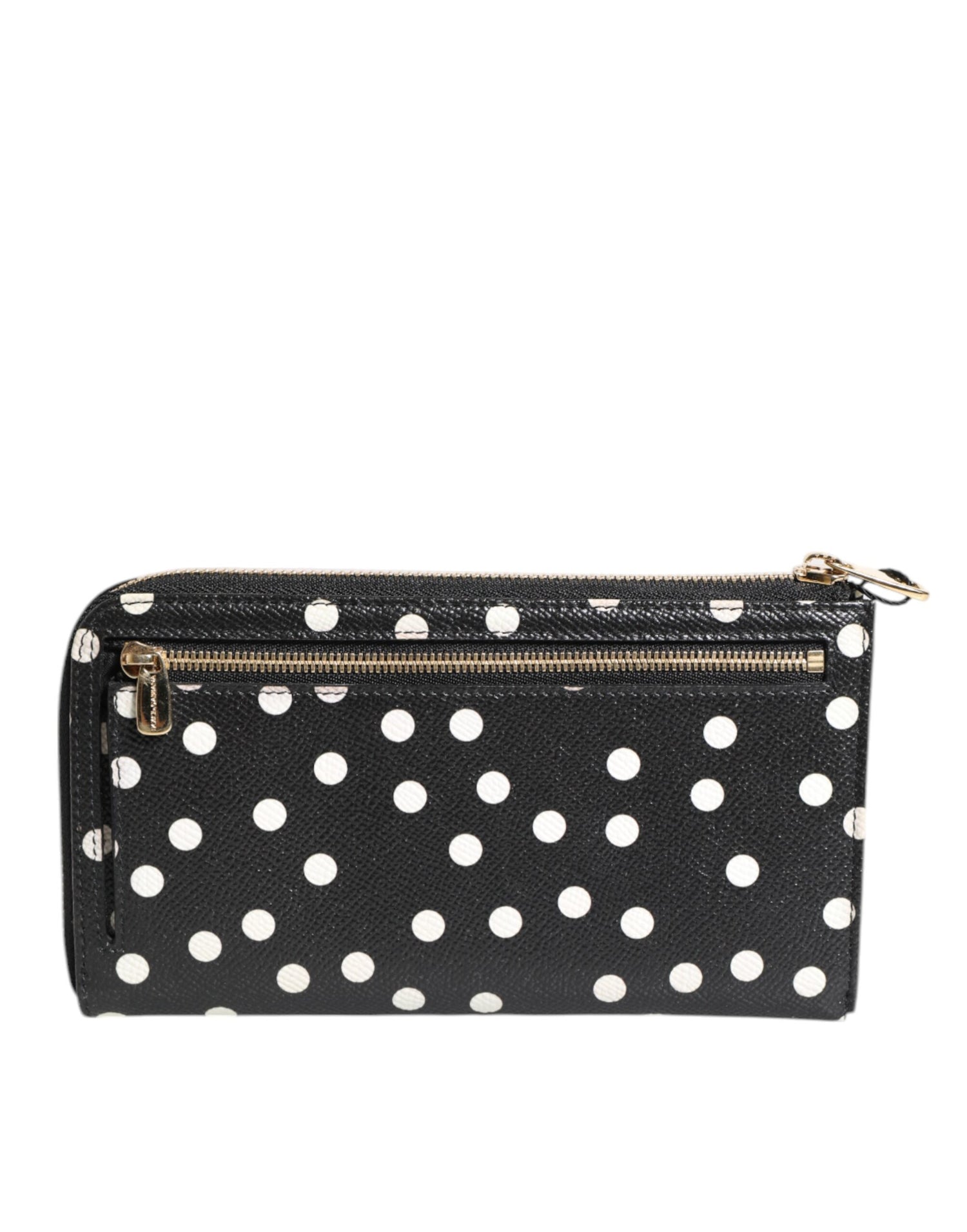 Dolce &amp; Gabbana Black White Dotted Leather Zip Around Continental Wallet