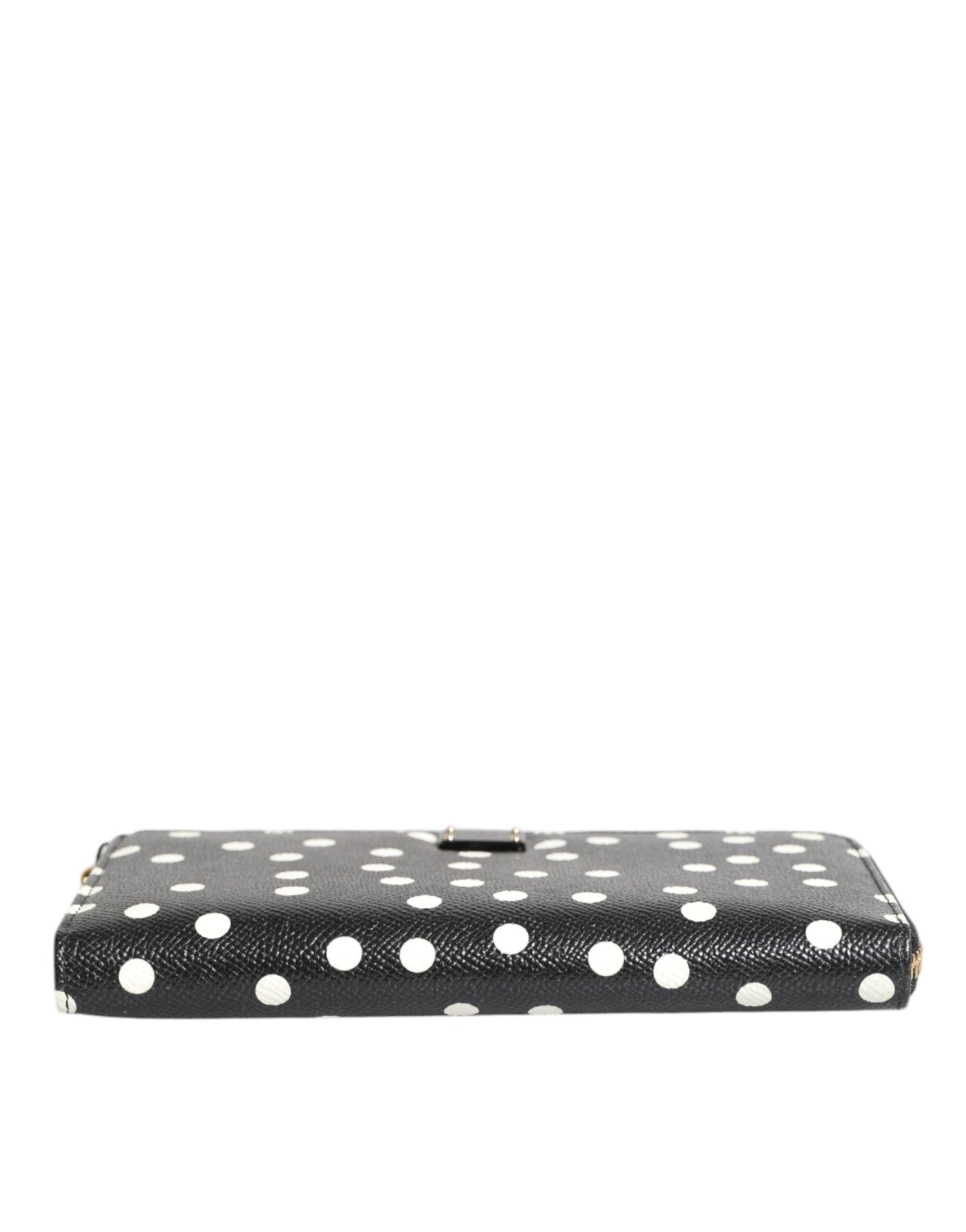 Dolce &amp; Gabbana Black White Dotted Leather Zip Around Continental Wallet