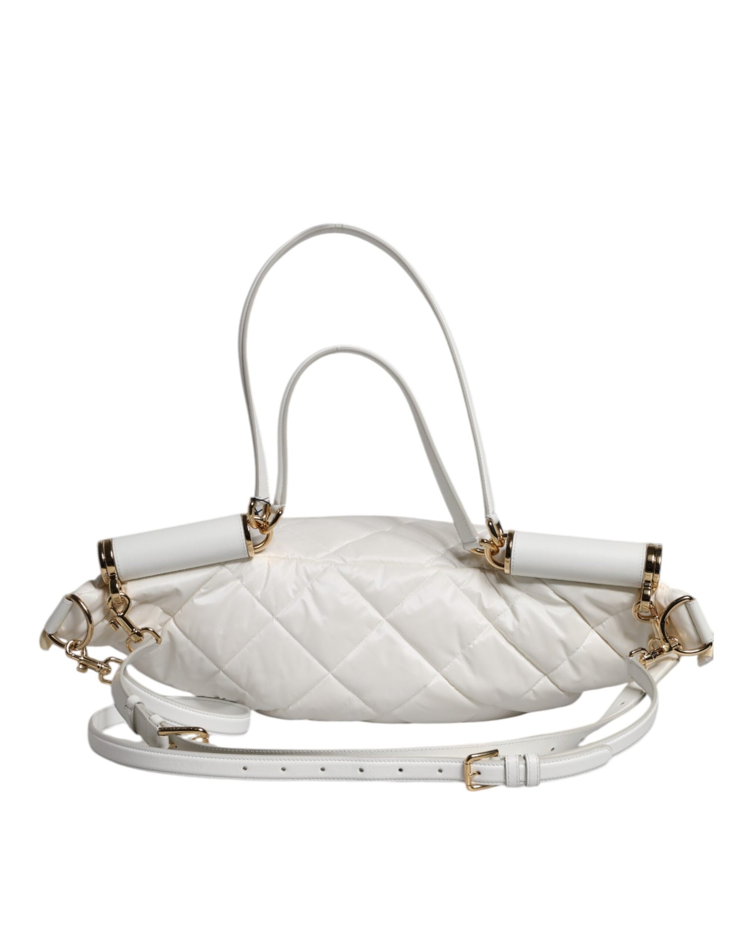 Dolce &amp; Gabbana White Quilted Logo Plaque Belt Waist Fanny Pack Bag