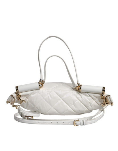 Dolce &amp; Gabbana White Quilted Logo Plaque Belt Waist Fanny Pack Bag