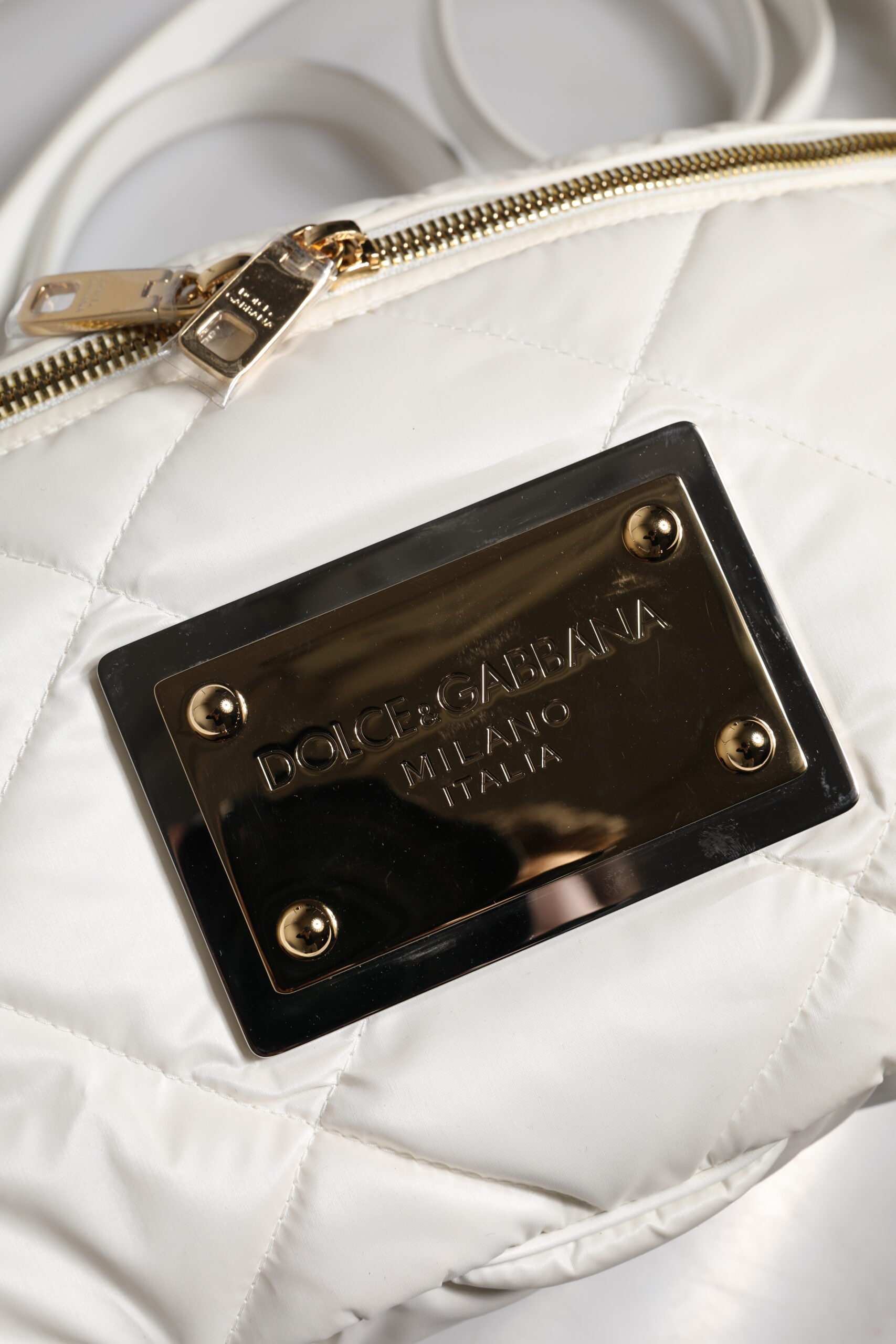 Dolce &amp; Gabbana White Quilted Logo Plaque Belt Waist Fanny Pack Bag