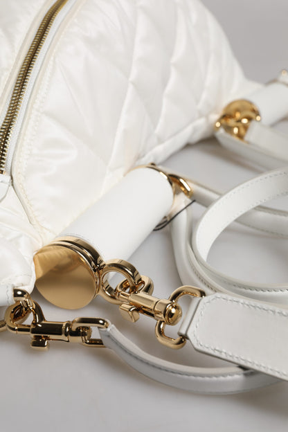 Dolce &amp; Gabbana White Quilted Logo Plaque Belt Waist Fanny Pack Bag