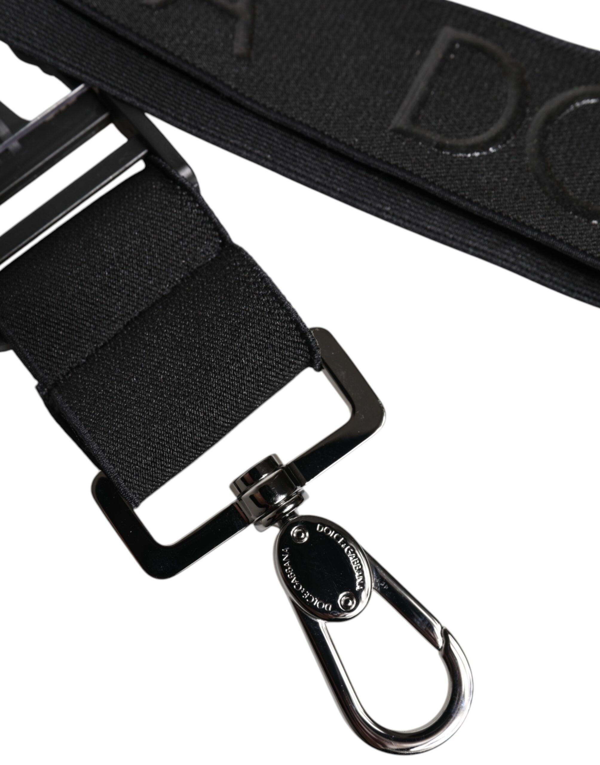 Dolce &amp; Gabbana Black Stretch Polyester Rubberised DG Logo Keychain