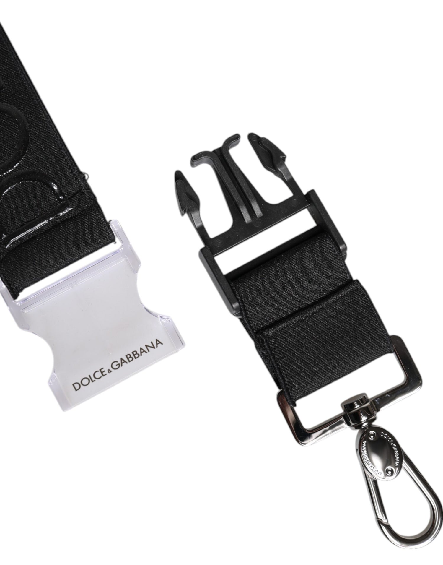 Dolce &amp; Gabbana Black Stretch Polyester Rubberised DG Logo Keychain