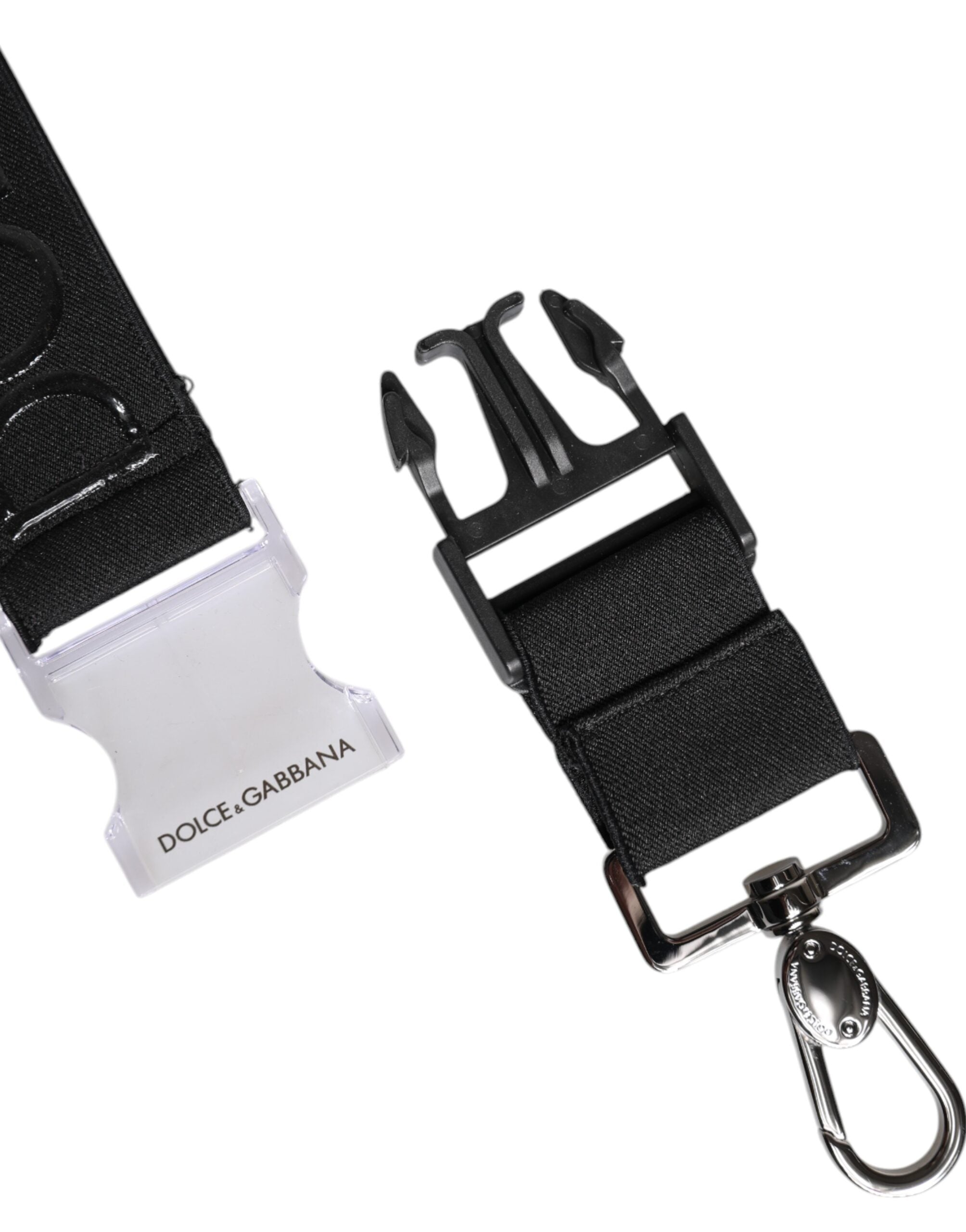 Dolce &amp; Gabbana Black Stretch Polyester Rubberised DG Logo Keychain