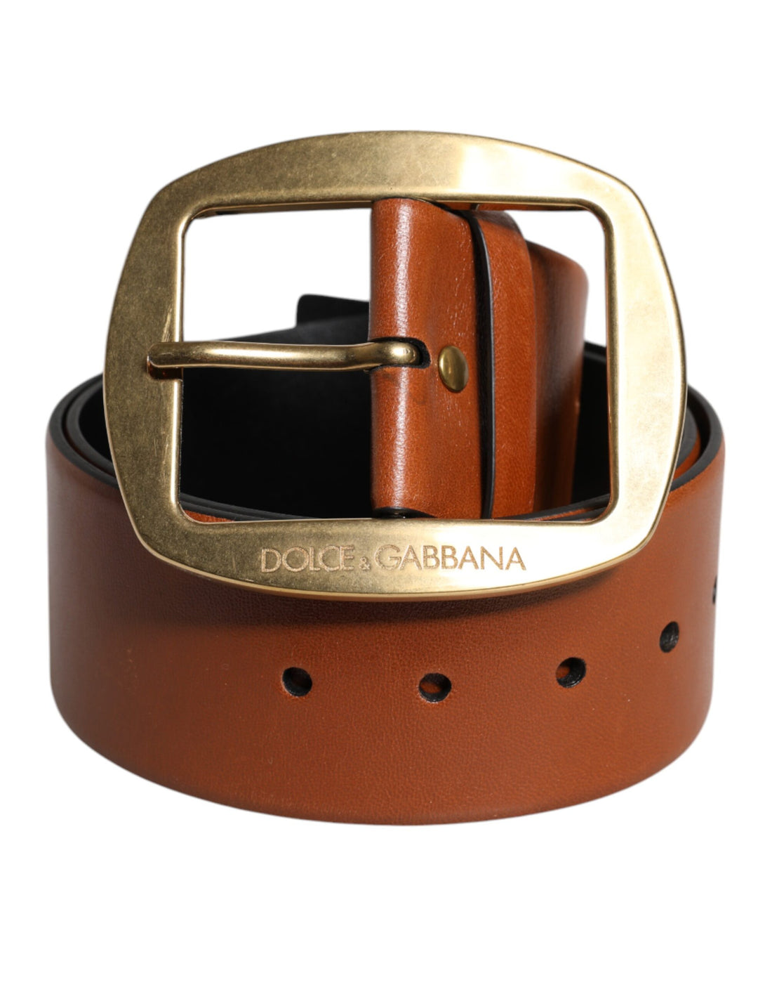 Dolce &amp; Gabbana Brown Leather Gold Metal Buckle Classic Belt