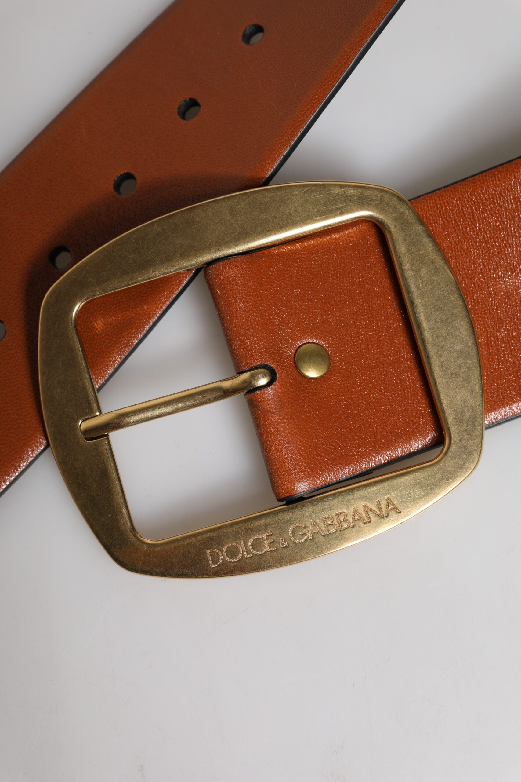 Dolce &amp; Gabbana Brown Leather Gold Metal Buckle Classic Belt