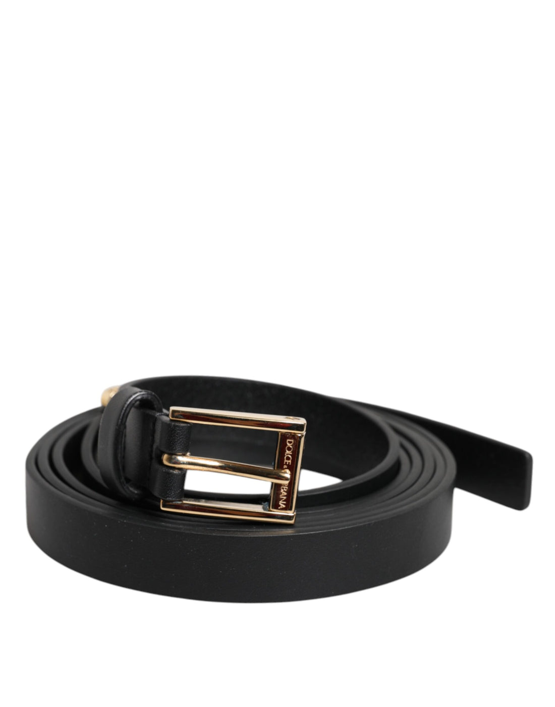 Dolce &amp; Gabbana Black Calf Leather Gold Metal Buckle Belt
