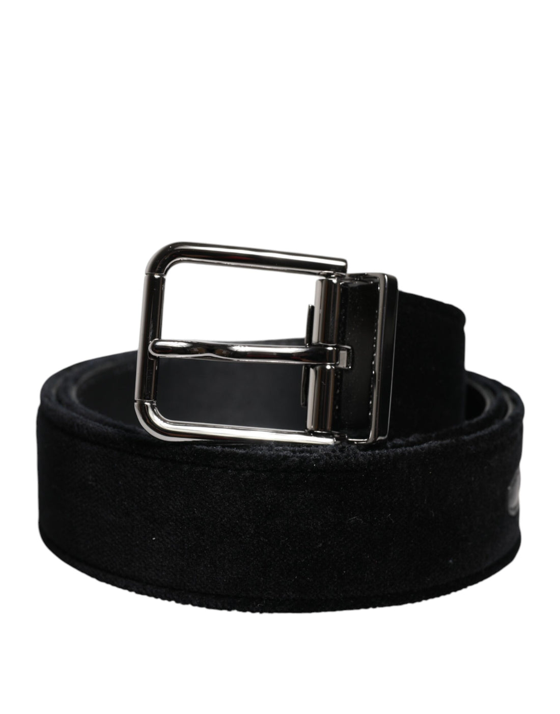 Dolce &amp; Gabbana Black Cotton Silver Tone Metal Buckle Belt