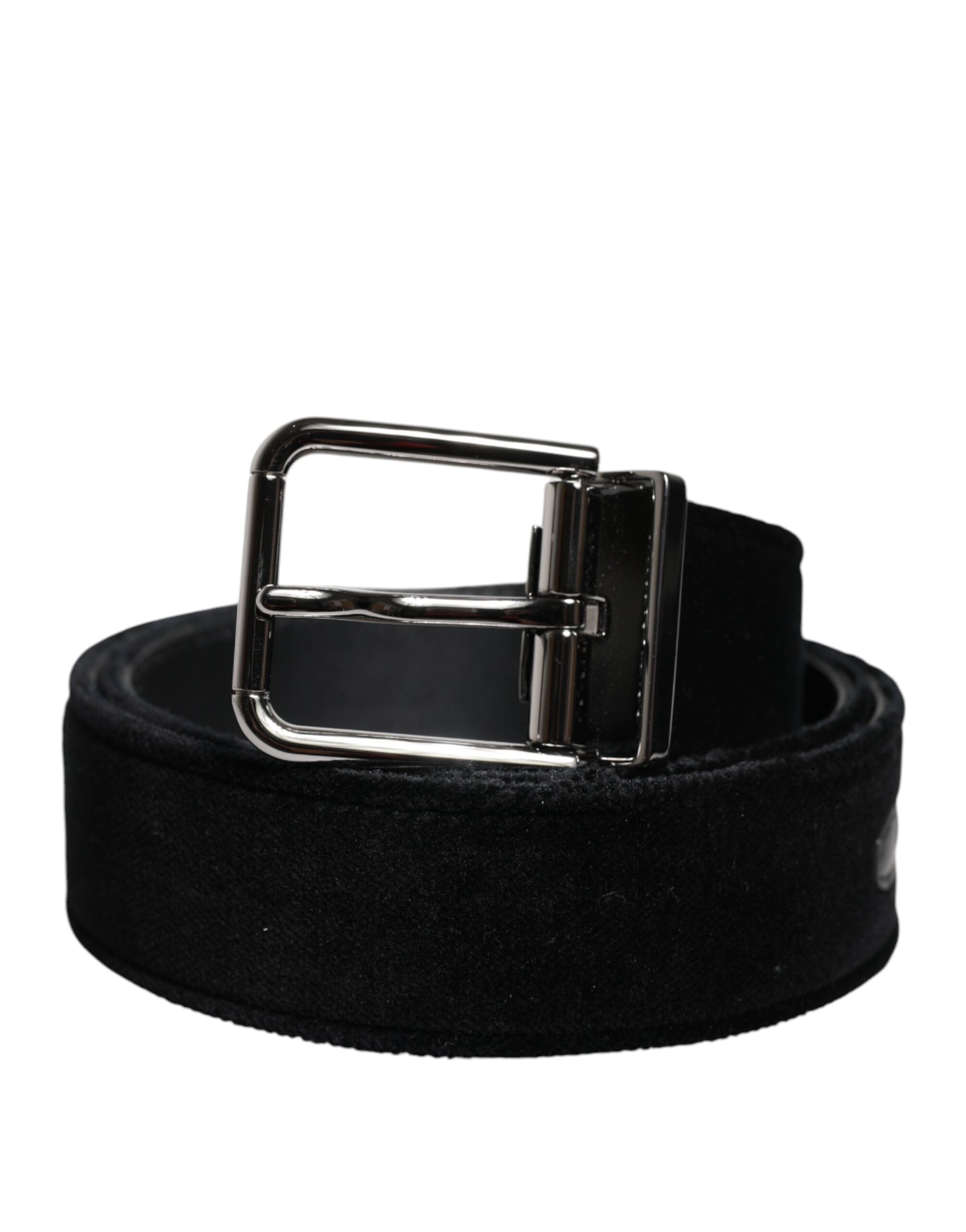 Dolce &amp; Gabbana Black Cotton Silver Tone Metal Buckle Belt