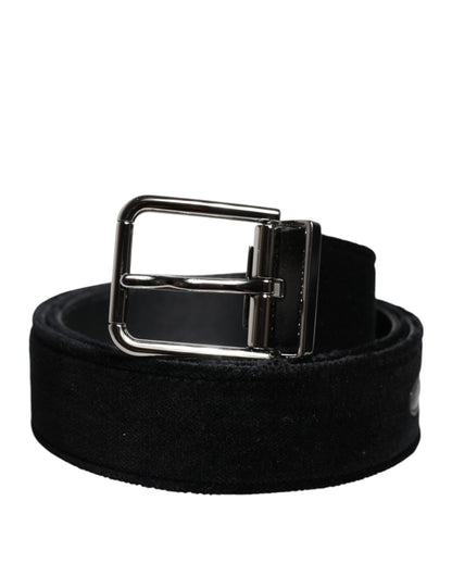 Dolce &amp; Gabbana Black Cotton Silver Tone Metal Buckle Belt