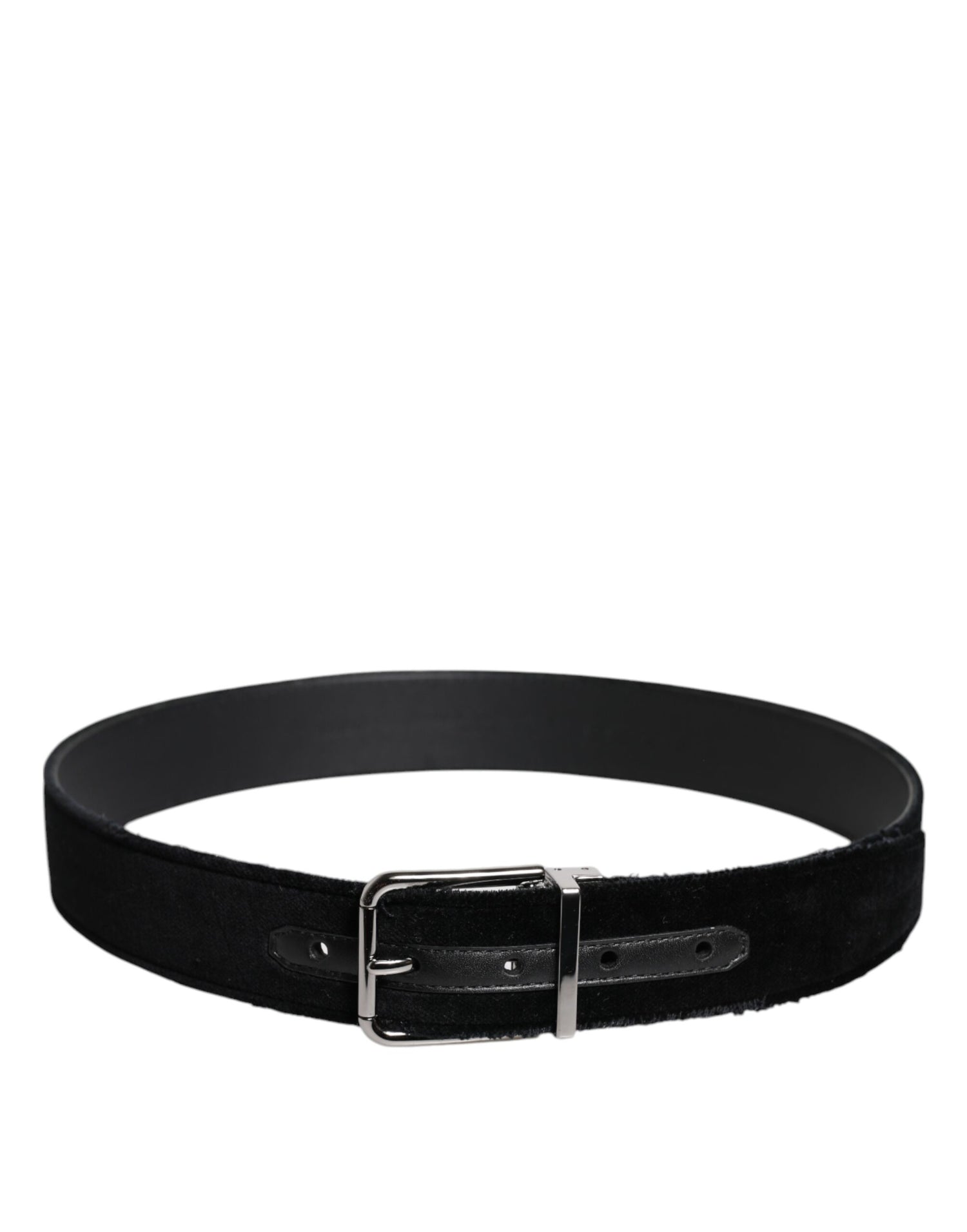 Dolce &amp; Gabbana Black Cotton Silver Tone Metal Buckle Belt
