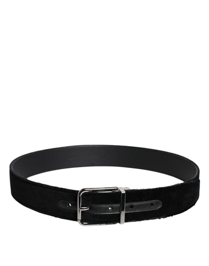 Dolce &amp; Gabbana Black Cotton Silver Tone Metal Buckle Belt