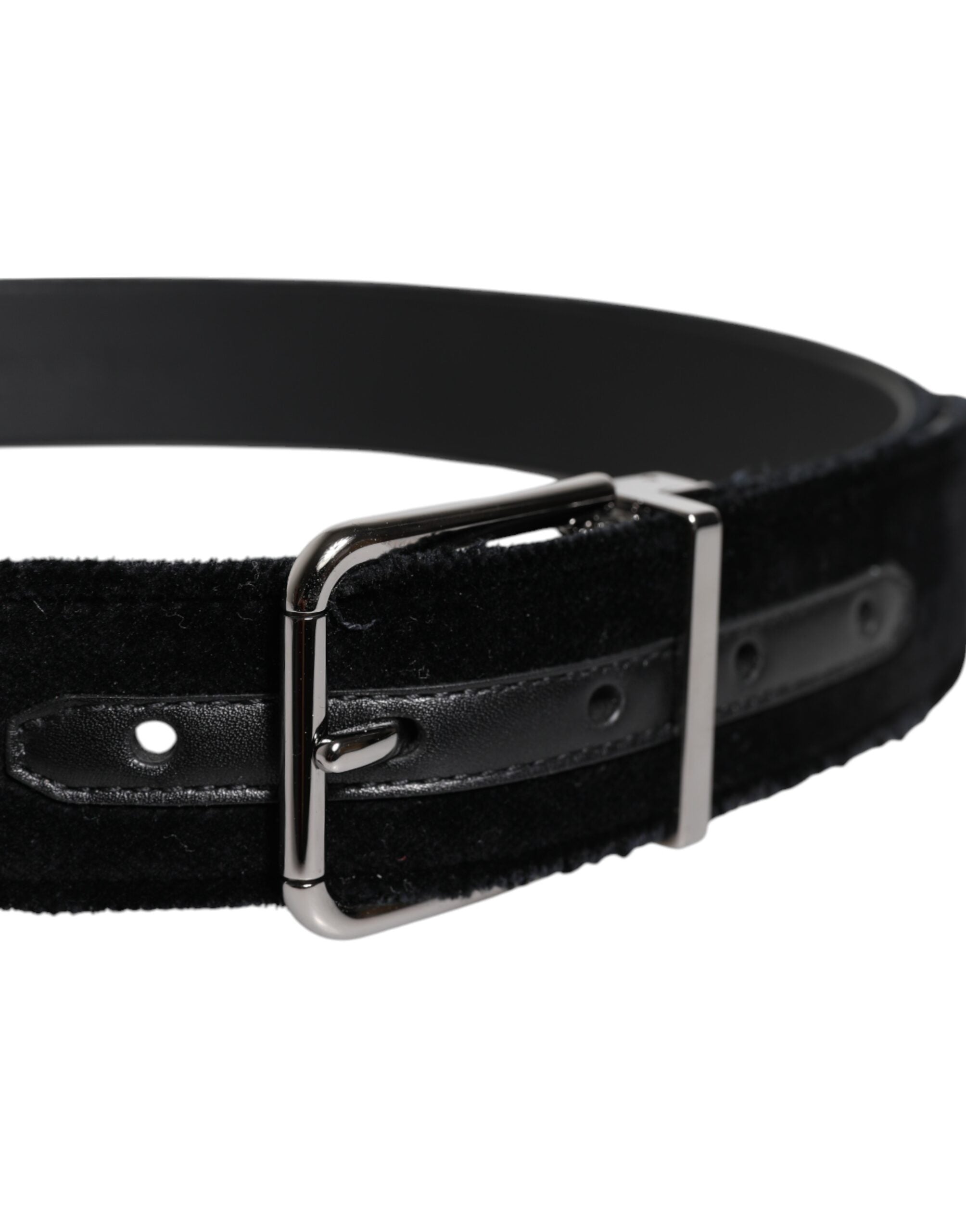 Dolce &amp; Gabbana Black Cotton Silver Tone Metal Buckle Belt