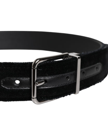 Dolce &amp; Gabbana Black Cotton Silver Tone Metal Buckle Belt