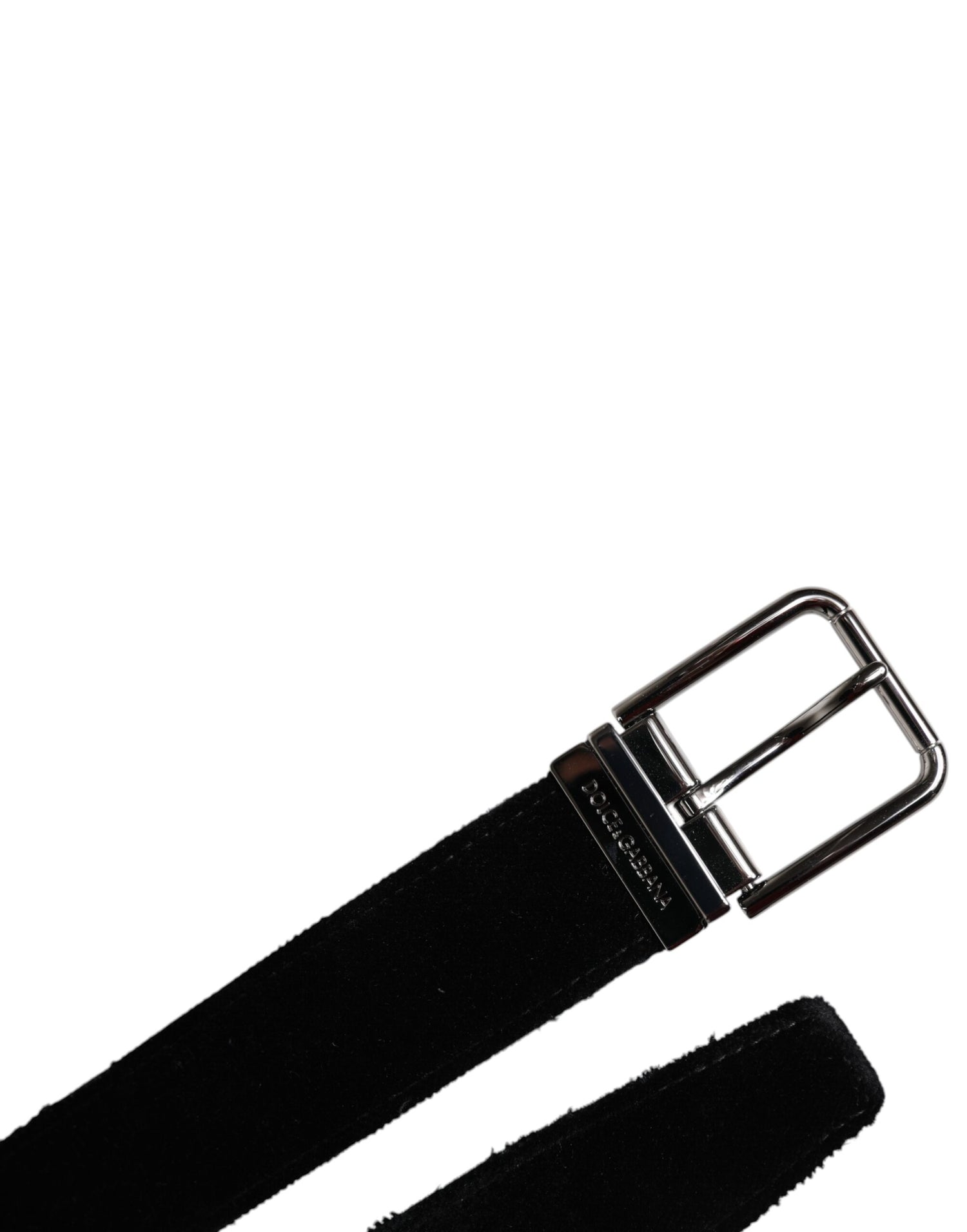Dolce &amp; Gabbana Black Cotton Silver Tone Metal Buckle Belt