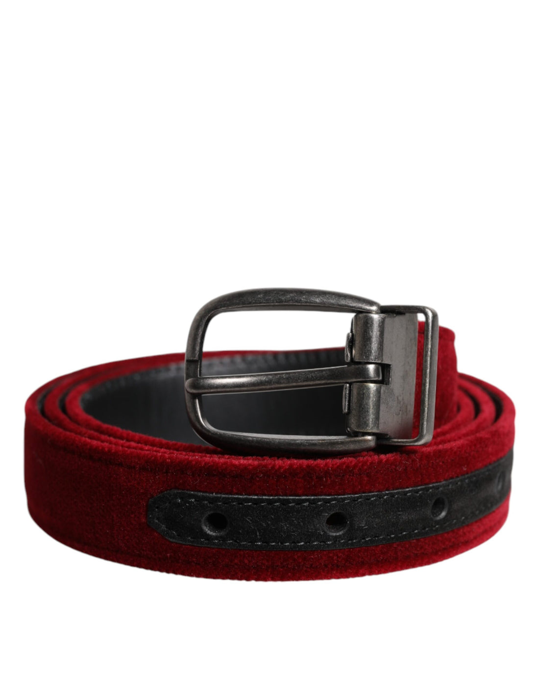 Dolce &amp; Gabbana Red Velvet Black Metal Buckle Logo Belt