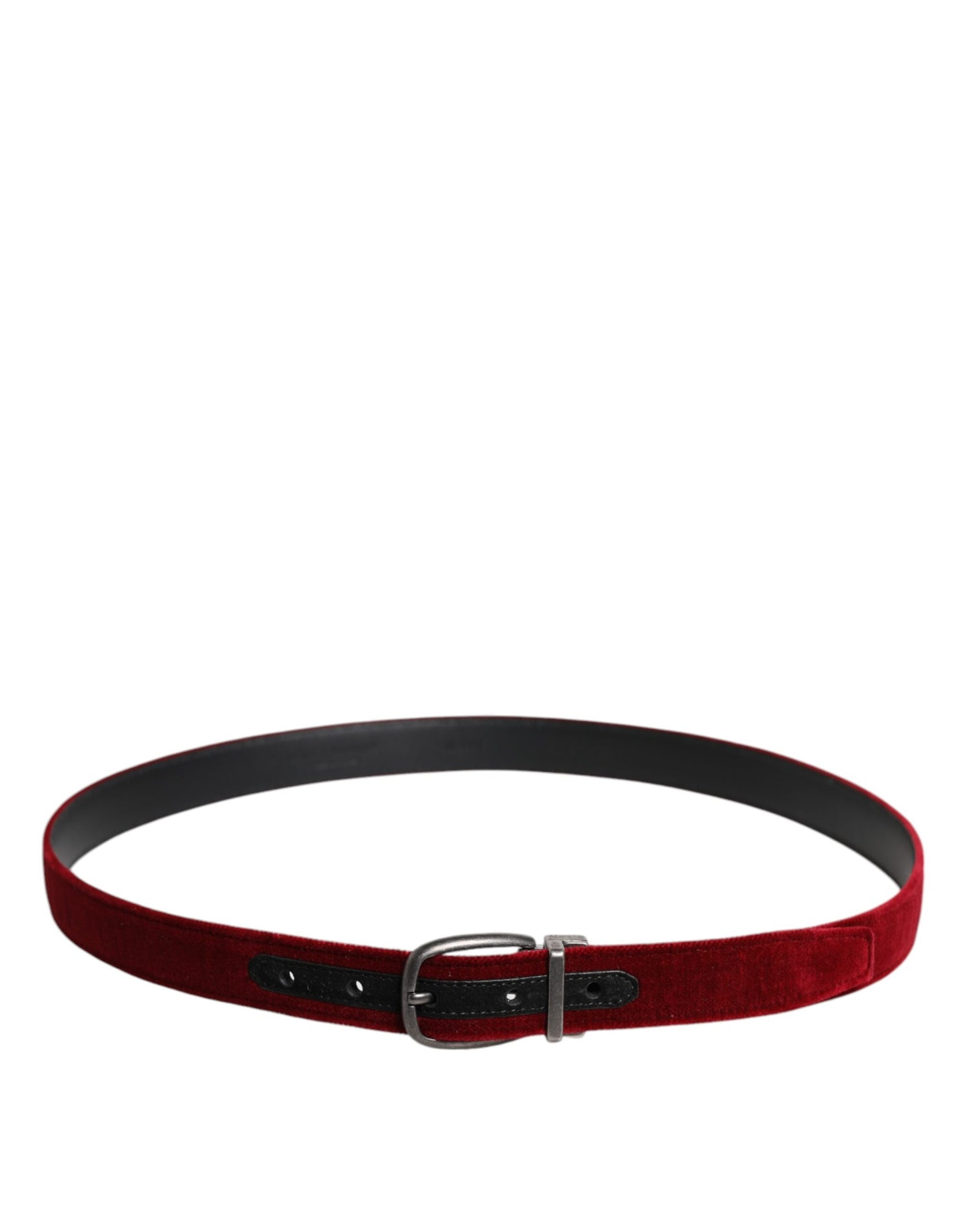 Dolce &amp; Gabbana Red Velvet Black Metal Buckle Logo Belt