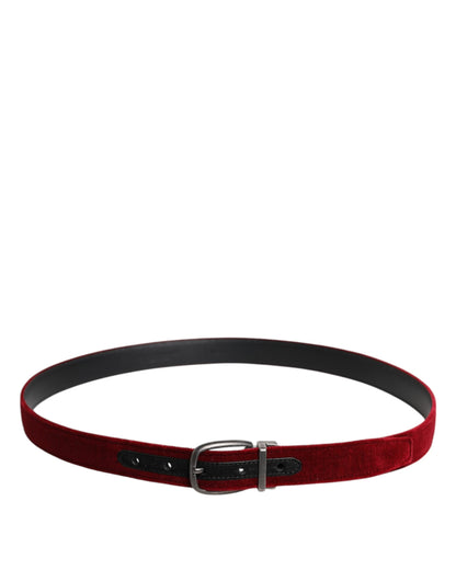 Dolce &amp; Gabbana Red Velvet Black Metal Buckle Logo Belt