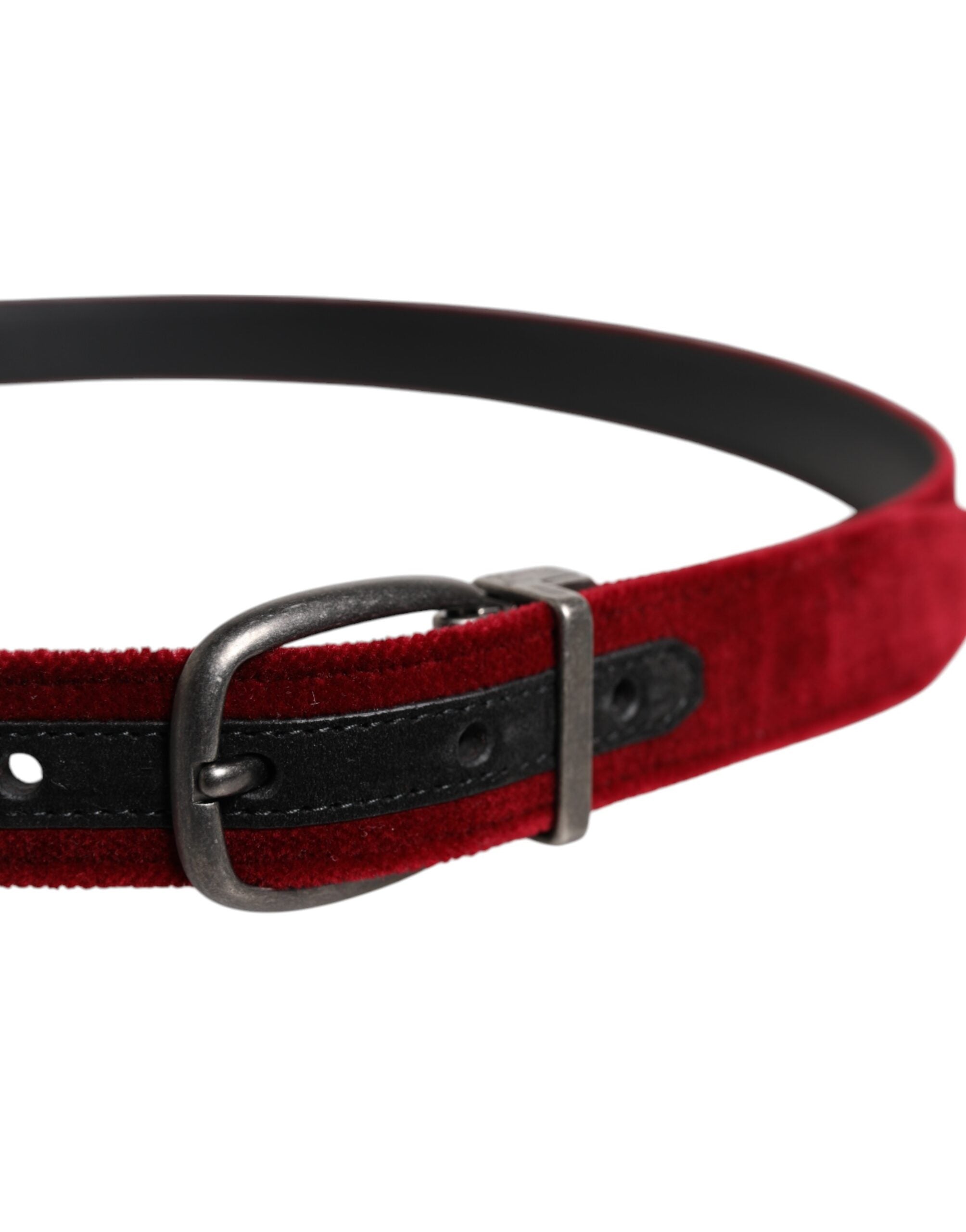 Dolce &amp; Gabbana Red Velvet Black Metal Buckle Logo Belt