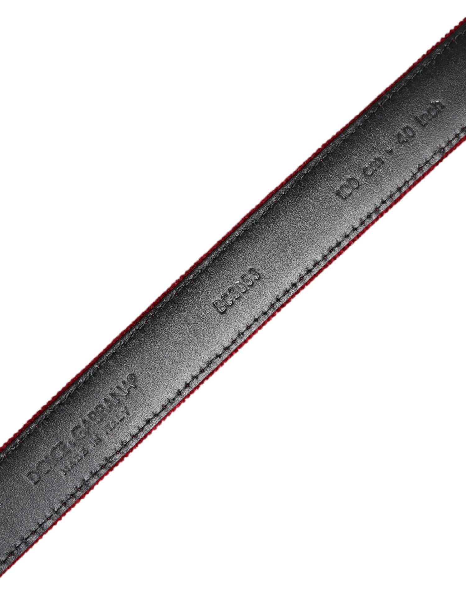 Dolce &amp; Gabbana Red Velvet Black Metal Buckle Logo Belt