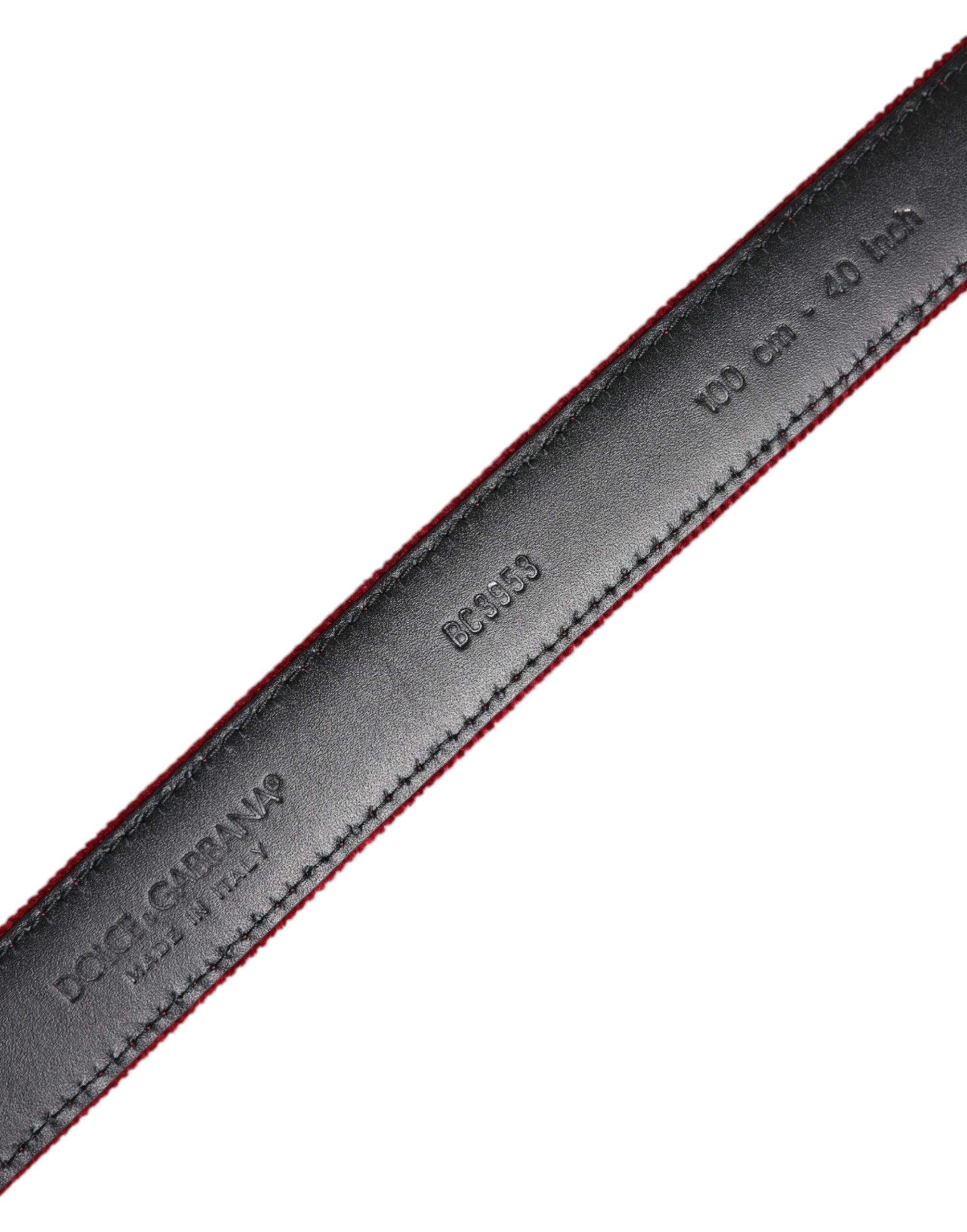 Dolce &amp; Gabbana Red Velvet Black Metal Buckle Logo Belt