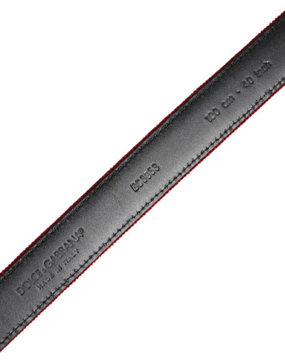 Dolce &amp; Gabbana Red Velvet Black Metal Buckle Logo Belt