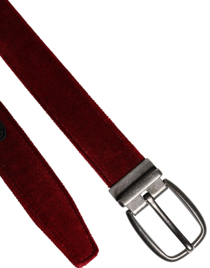 Dolce &amp; Gabbana Red Velvet Black Metal Buckle Logo Belt