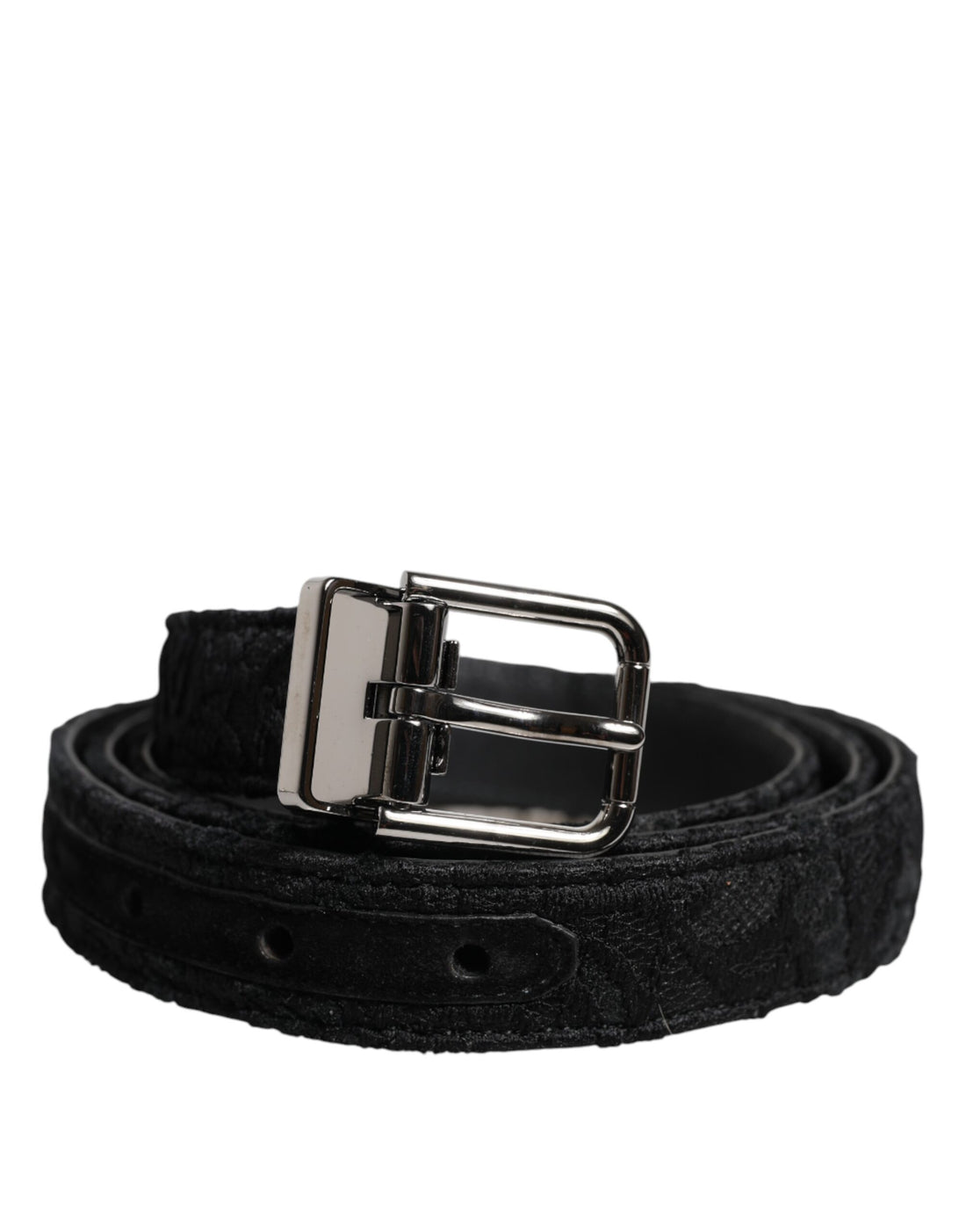Dolce &amp; Gabbana Black Cotton Blend Silver Metal Buckle Belt