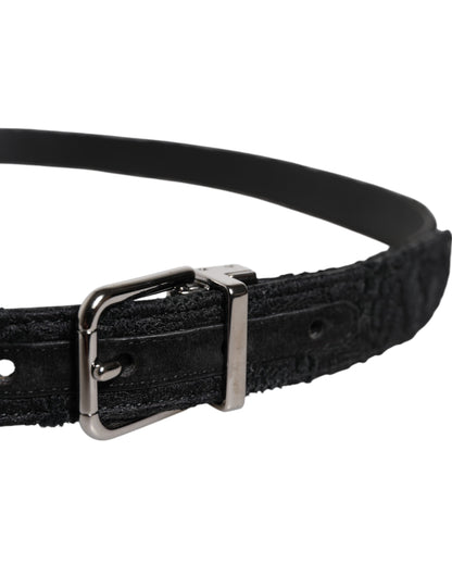 Dolce &amp; Gabbana Black Cotton Blend Silver Metal Buckle Belt