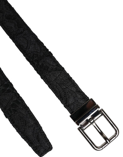 Dolce &amp; Gabbana Black Cotton Blend Silver Metal Buckle Belt