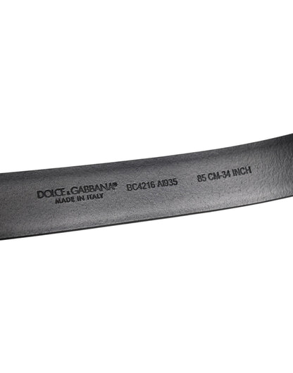 Dolce &amp;amp; Gabbana Svart Glansigt Läderbälte med Silverfärgat Metallspänne