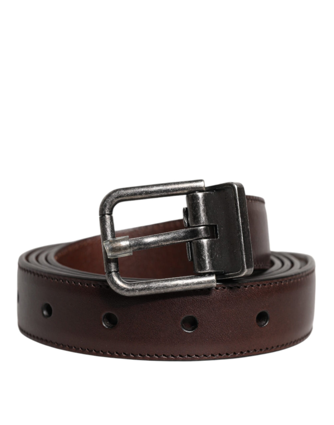 Dolce &amp; Gabbana Brown Leather Silver Metal Buckle Belt