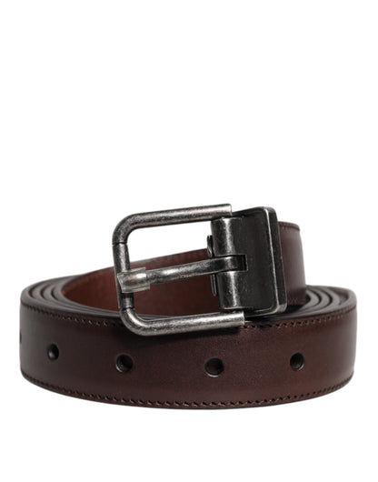 Dolce &amp; Gabbana Brown Leather Silver Metal Buckle Belt