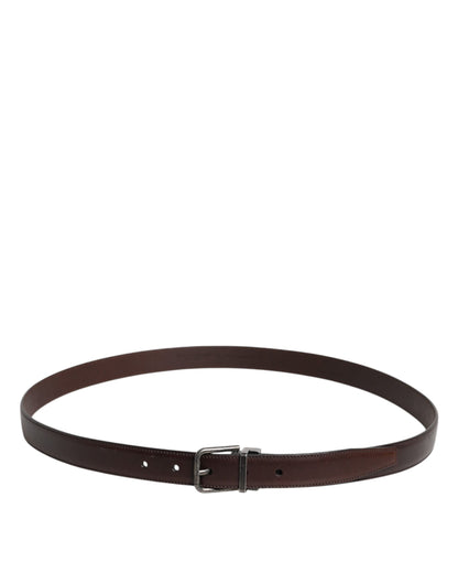 Dolce &amp; Gabbana Brown Leather Silver Metal Buckle Belt