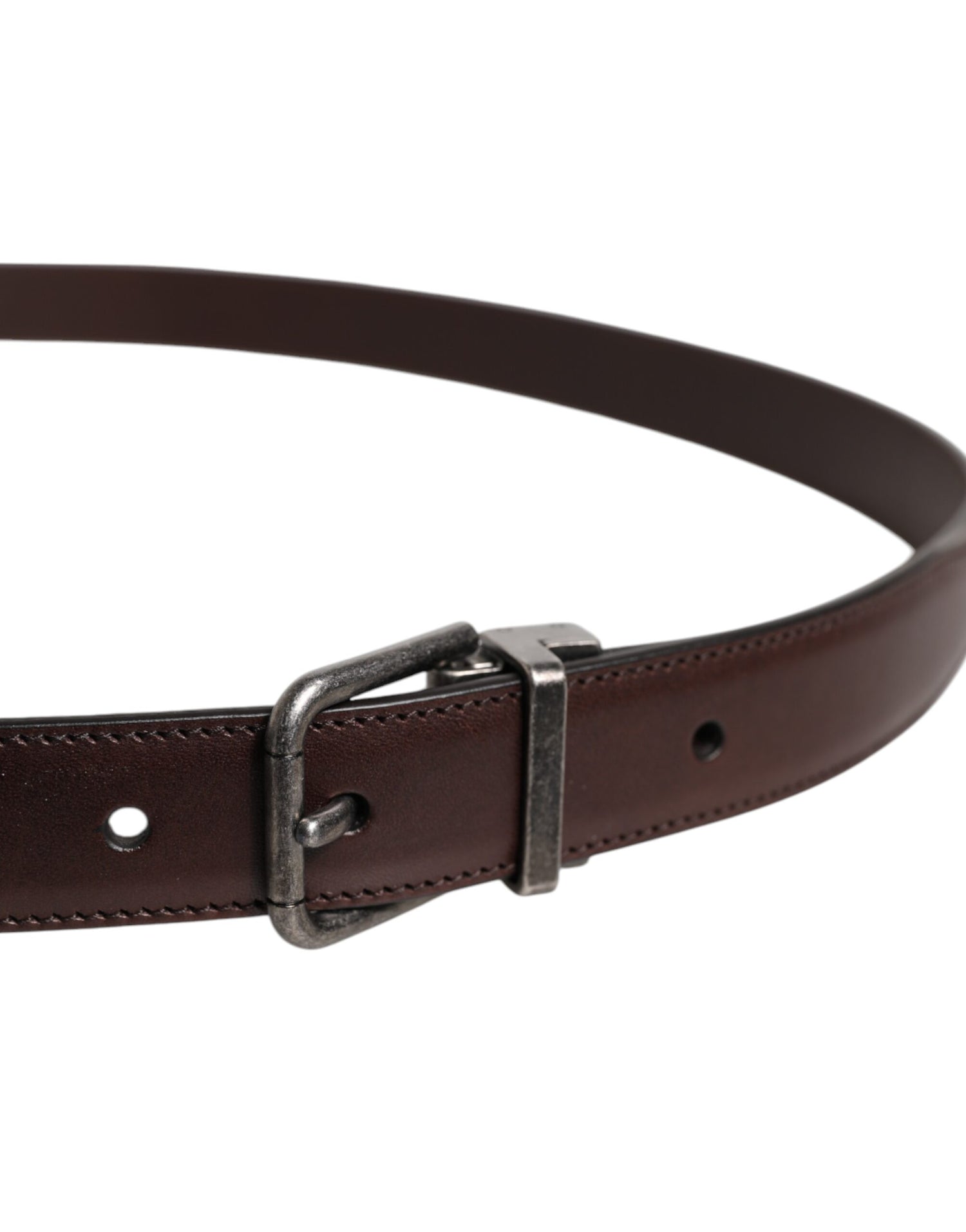 Dolce &amp; Gabbana Brown Leather Silver Metal Buckle Belt