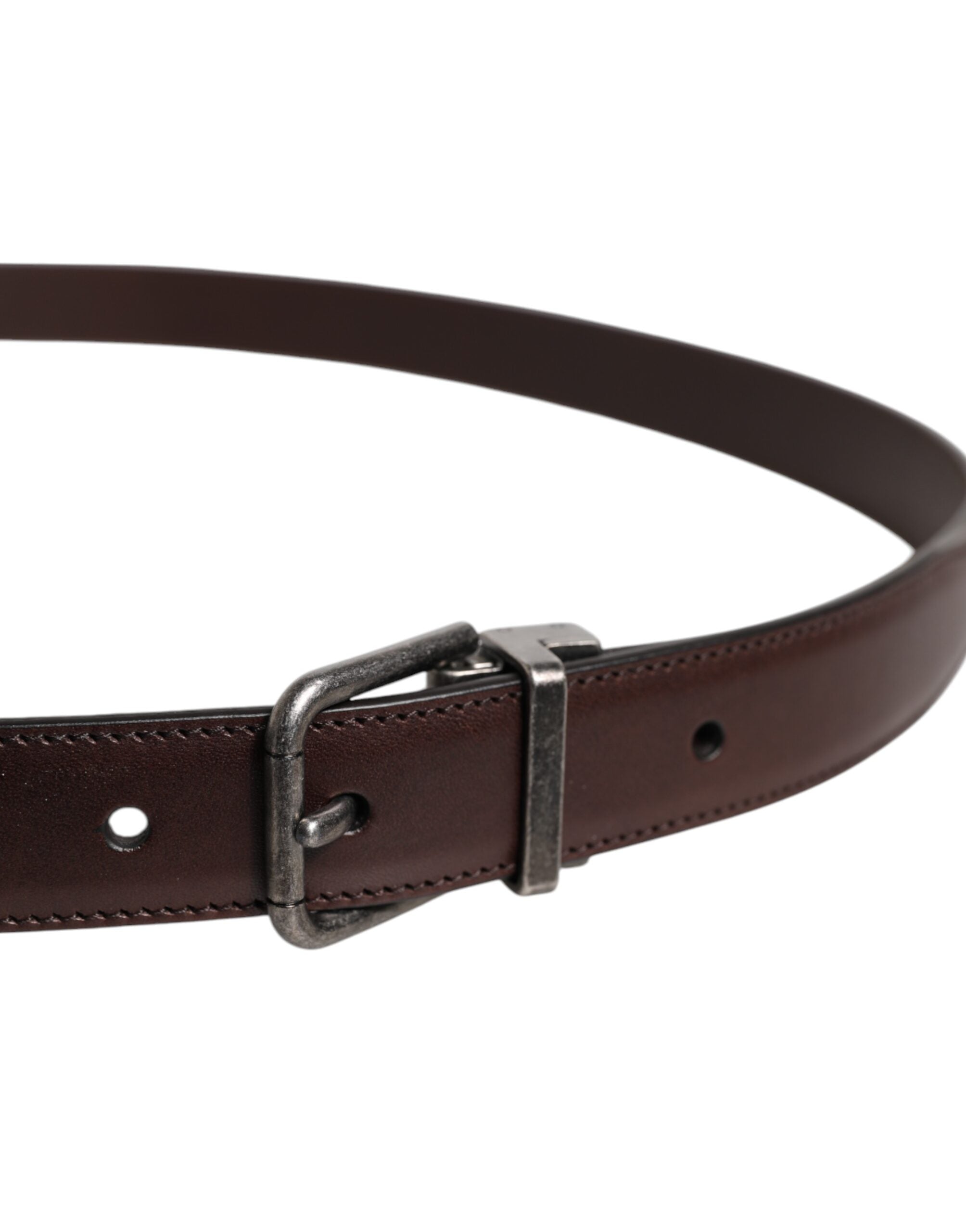 Dolce &amp; Gabbana Brown Leather Silver Metal Buckle Belt
