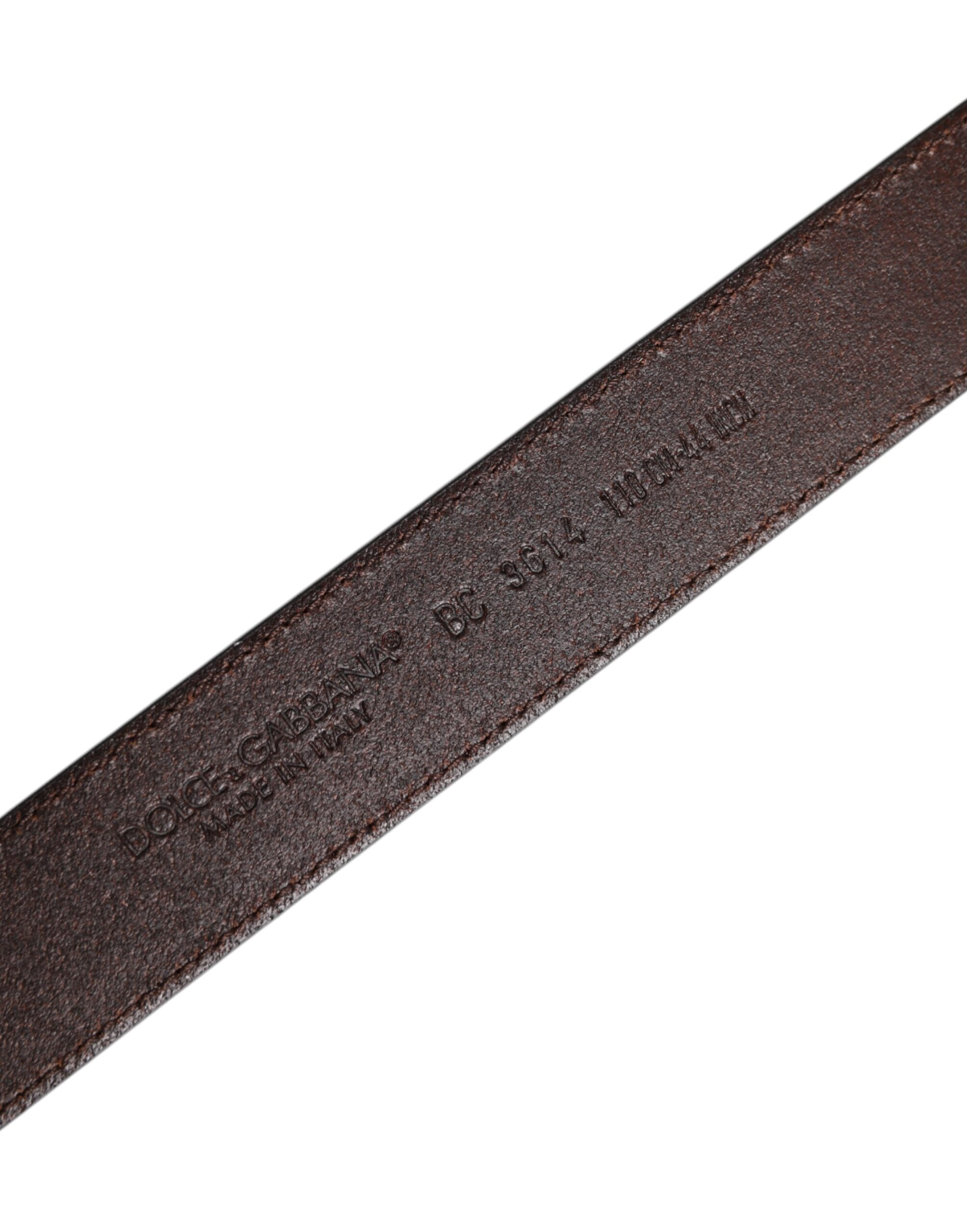 Dolce &amp; Gabbana Brown Leather Silver Metal Buckle Belt